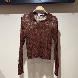 Chic Open-Knit Cardigan in Rich Brown